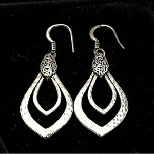 Lois Hill 925 Sterling Silver Hammered Double Teardrop Dangle Earrings 2” 12g